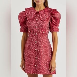 Sister Jane Flower Power Jacquard Mini Dress Ruby Red - Size Medium